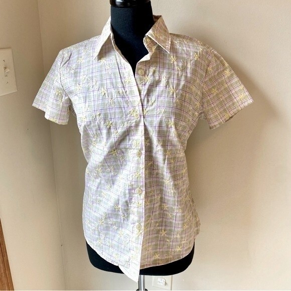 LEMON GRASS STUDIO Top Button Down Shirt Plaid Embroidered Vintage NWT - Picture 1 of 9